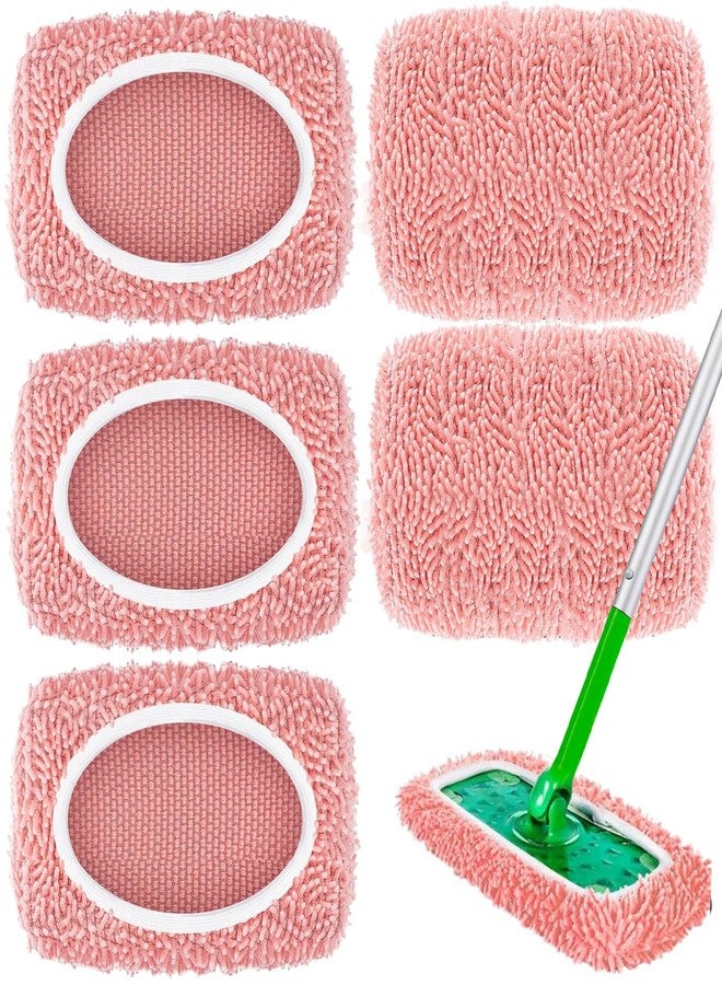 Hlmsyurx 5PCS Microfiber Wet and Dry Sweeping Mop Pads, Compatible with Swiffer Sweeper, Chenille Washable Swiffer Mop Pads, Reusable Mopping Refills for Hardwood Floor (Pink 5PCS) - Image 1